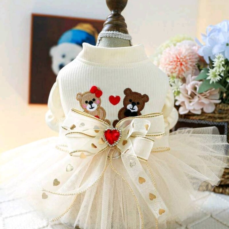 フリフリ ドレス くま リボン 犬 小型犬 中型犬 ワンピース チワワ