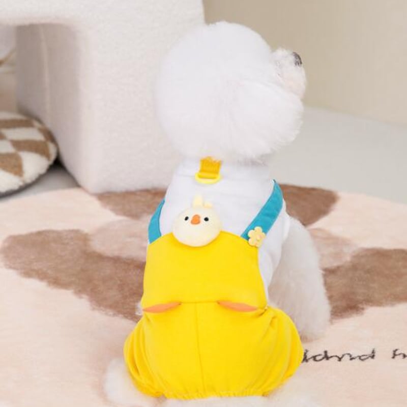 犬 服 犬服 ひよこ柄 パンツ付き サロペット ロンパース 足つき 犬