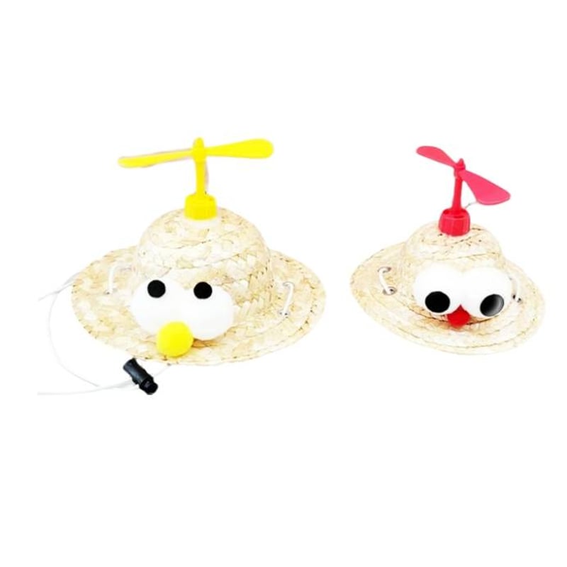 麦わら帽子 ハット プロペラ付き 夏 帽子 レッド わんこの帽子 犬の