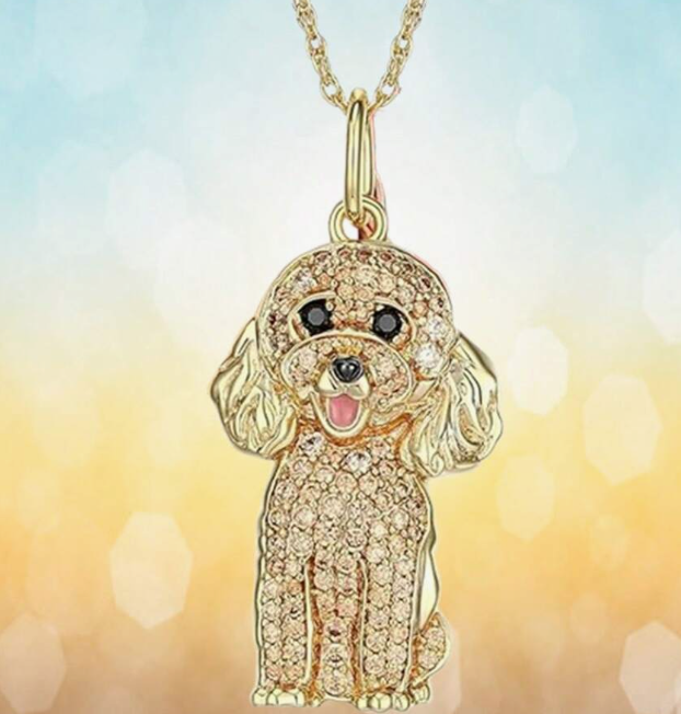トイプードルネックレス✨　かわいいトイプードルレジンアクセサリー　プードル トイプードル犬ペンダントトップ （K18YG/ ダイヤ） ネックレス