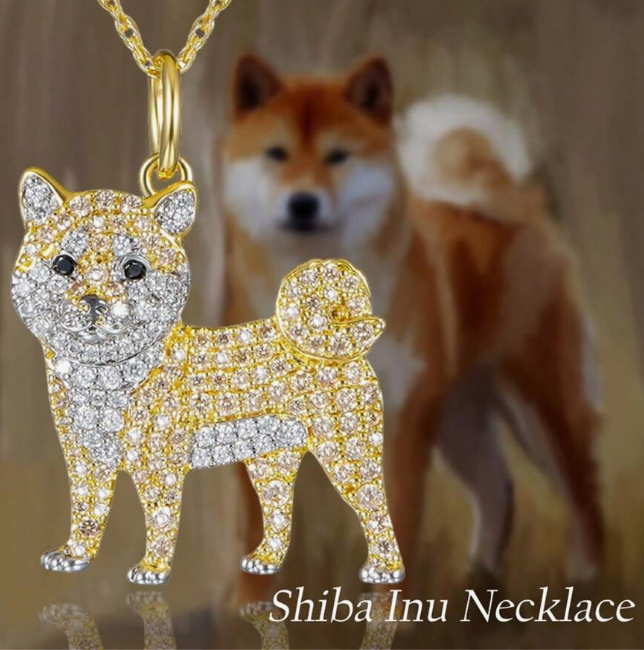 柴犬 ネックレス アクセサリー キラキラ ラインストーン ペンダント 犬