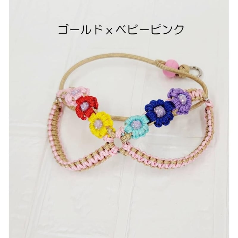 【完成品】パラコード　ハーネス　ピンクフラワー３個　№075 完成品】パラコードハーネスピンクフラワー3個№075