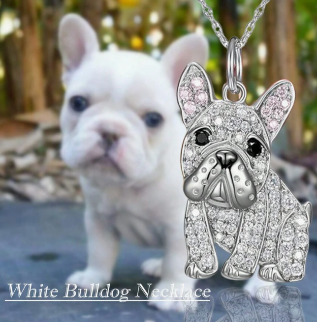 純銀 『フレンチブルドック　ルビーネックレス』贈り物　犬友さん フレンチブルドック ネックレス アクセサリー キラキラ ラインストーン