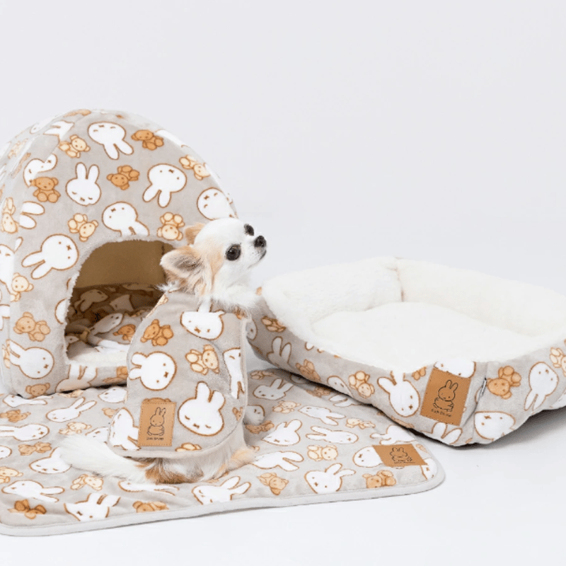Miffyくま柄ボアブランケット 犬 毛布 秋冬 あったかい ボア付き 小型