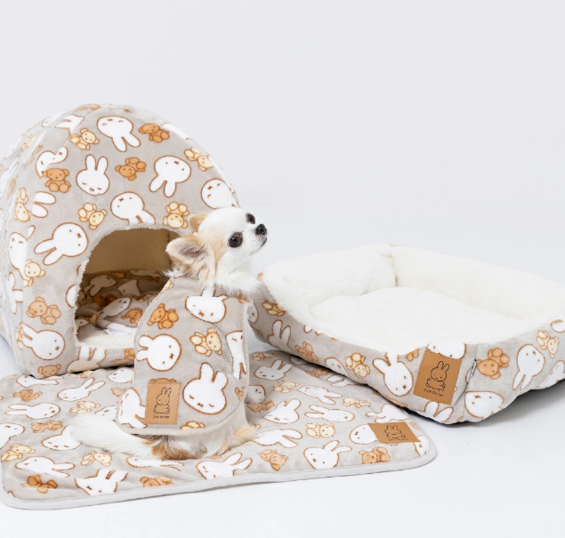 Miffyくま柄ボアブランケット 犬 毛布 秋冬 あったかい ボア付き 小型