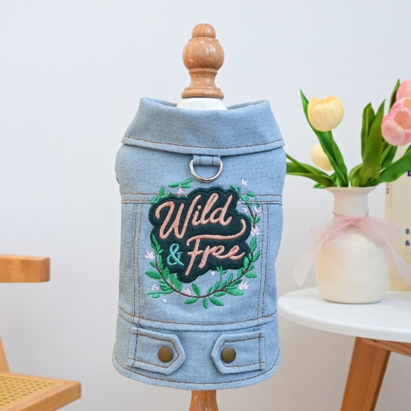 デニムジャンバー 犬の服 犬用お洋服 犬の洋服 リードフック付き