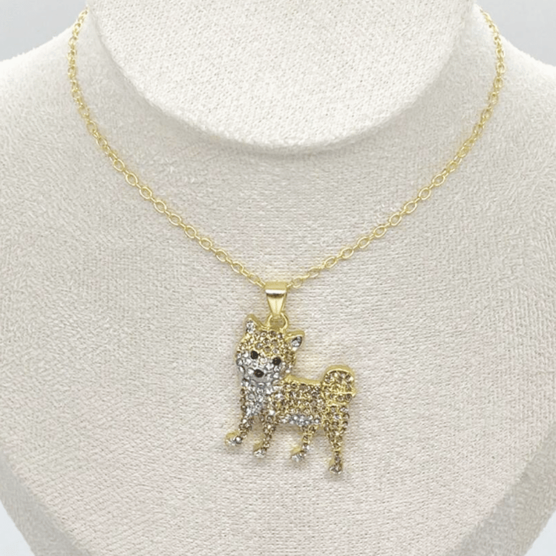 柴犬 ネックレス アクセサリー キラキラ ラインストーン ペンダント 犬