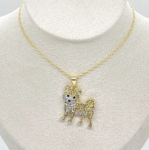 柴犬 ネックレス アクセサリー キラキラ ラインストーン ペンダント 犬