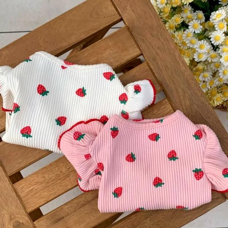 犬服 No.144 ふわふわいちごのポケットわんぴ ハンドメイド 犬服 No.144 ふわふわいちごのポケットわんぴ ハンドメイド