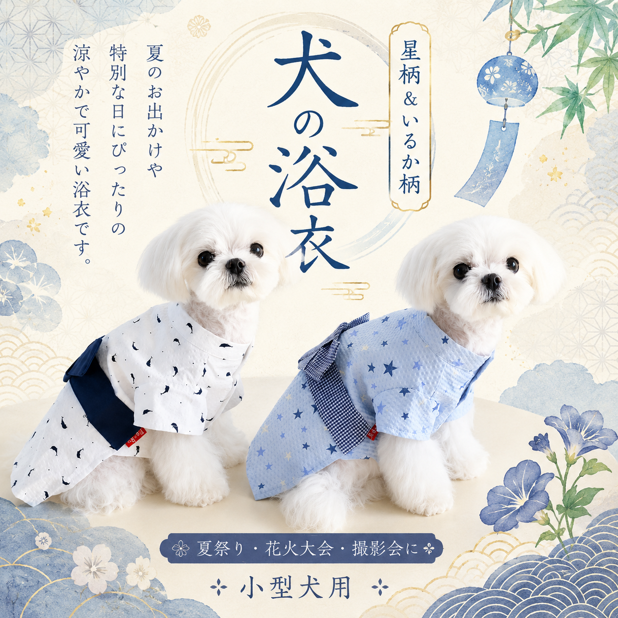 ハンドメイド犬服　浴衣風キャミバルーンワンピ　花火柄　夏祭り original