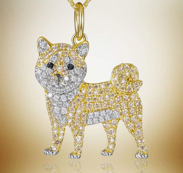 柴犬 ネックレス アクセサリー キラキラ ラインストーン ペンダント 犬