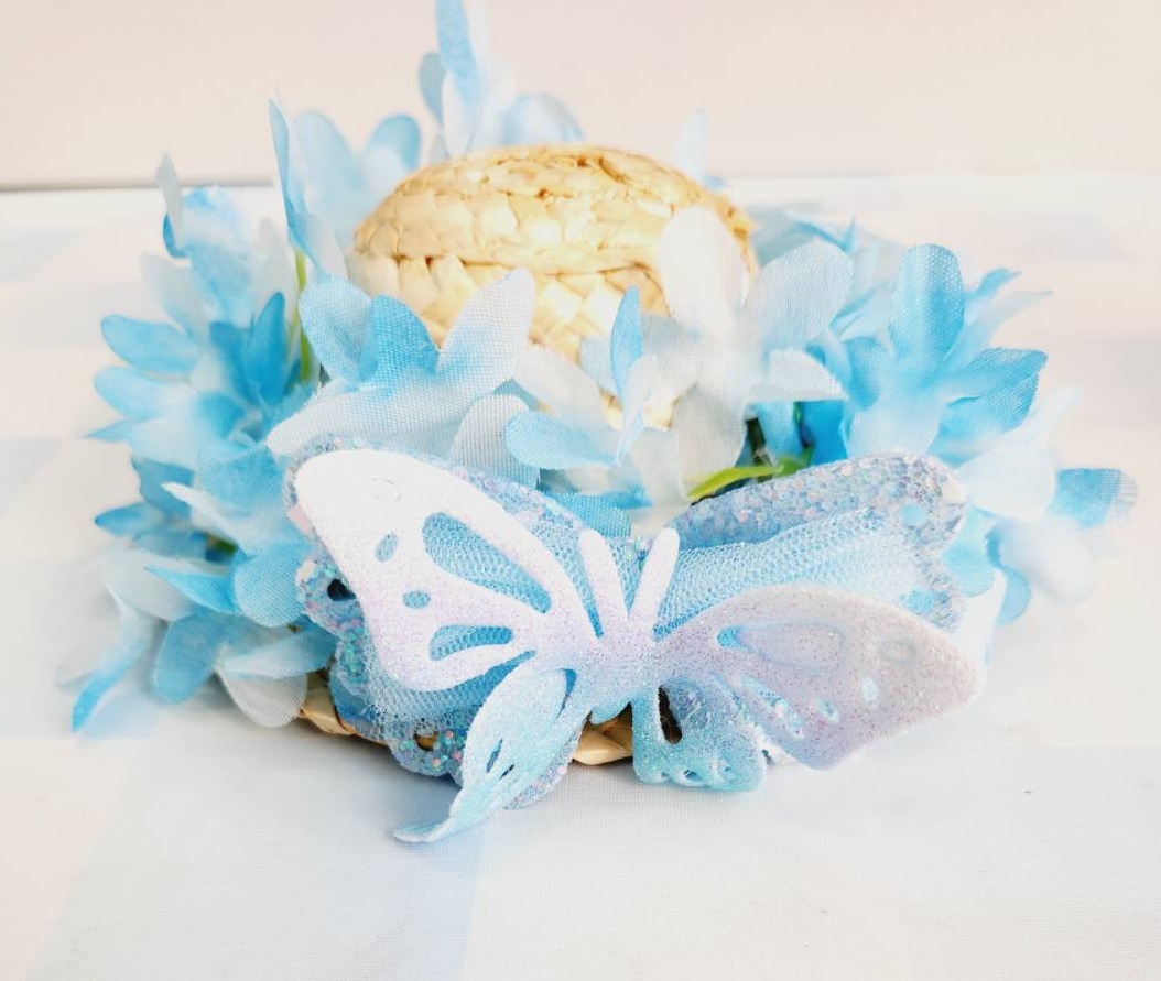 麦わら帽子Ꮮお好みカラー✗ホワイト犬・猫 プルメリア装飾❁handmade 麦わら帽子Ꮮお好みカラー✗ホワイト犬・猫 プルメリア装飾