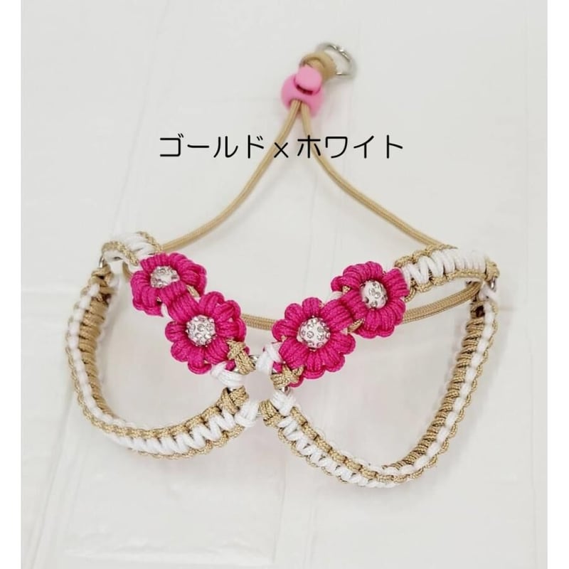 【完成品】パラコード　ハーネス　ピンクフラワー３個　№075 完成品】パラコードハーネスピンクフラワー3個№075