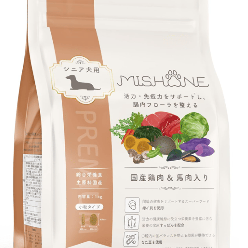 MISHONE シニア犬用（鶏肉＆馬肉入り) プレミアムドッグフード 馬肉