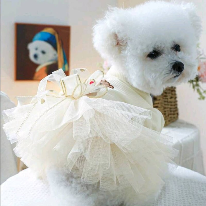 犬用ドレス フリル リボン　(2個セット) 犬服 （ ゴージャス ドレス リボン ） S~XL かわいい フリフリ