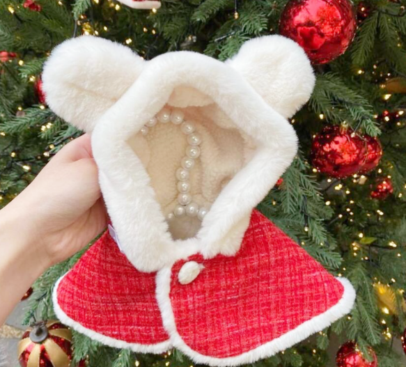 クリスマス マント Xmas 犬 ポンチョ コート 可愛い ホワイト レッド