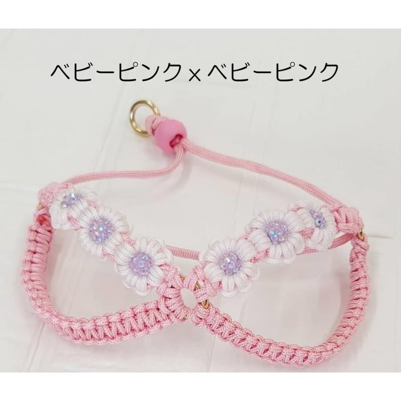 【完成品】パラコード　ハーネス　ピンクフラワー３個　№075 完成品】パラコードハーネスピンクフラワー3個№075