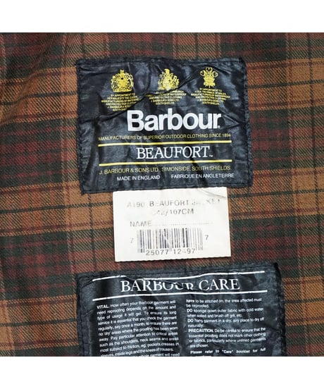 【 '96 BARBOUR BEAUFORT / RUSTIC 】 96年製  バブアー 3ワラント  ビューフォート  / ラスティック 42