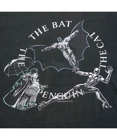 【 VINTAGE DC COMICS “ THE BAT,THE CAT,THE PENGUIN TEE ” / BLACK 】  ヴィンテージ "DC コミックス" TEE / XL相当