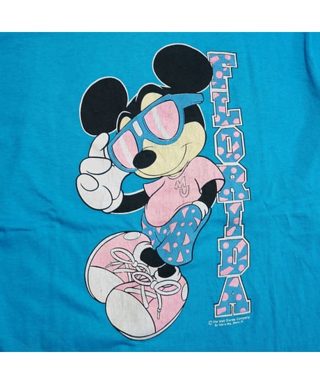 【 VINTAGE DISNEY “MICKEY FLORIDA TEE” / TURQUOISE BLUE 】  ヴィンテージ ディズニー "ミッキー フロリダ" TEE / L