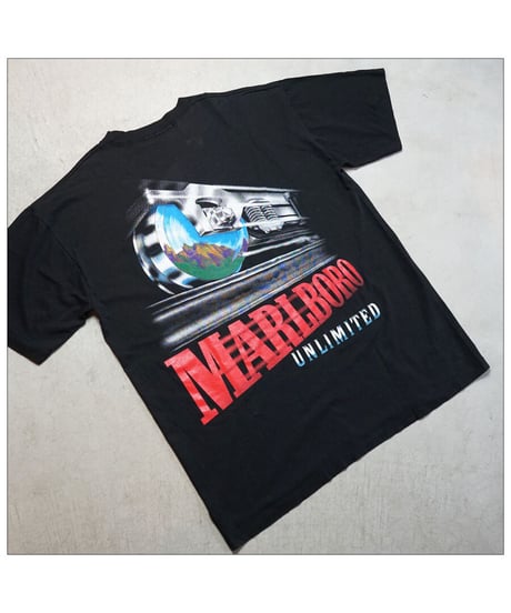 【 VINTAGE MARLBORO “RAILROAD TEE” / BLACK 】  ヴィンテージ マルボロ "レイルロード" TEE / XL
