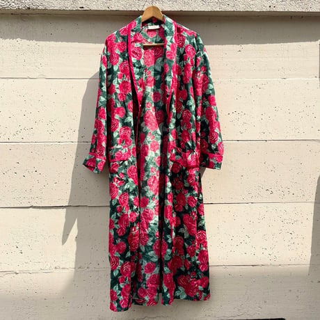 rose pattern long satin gown/薔薇柄ロングサテンガウン