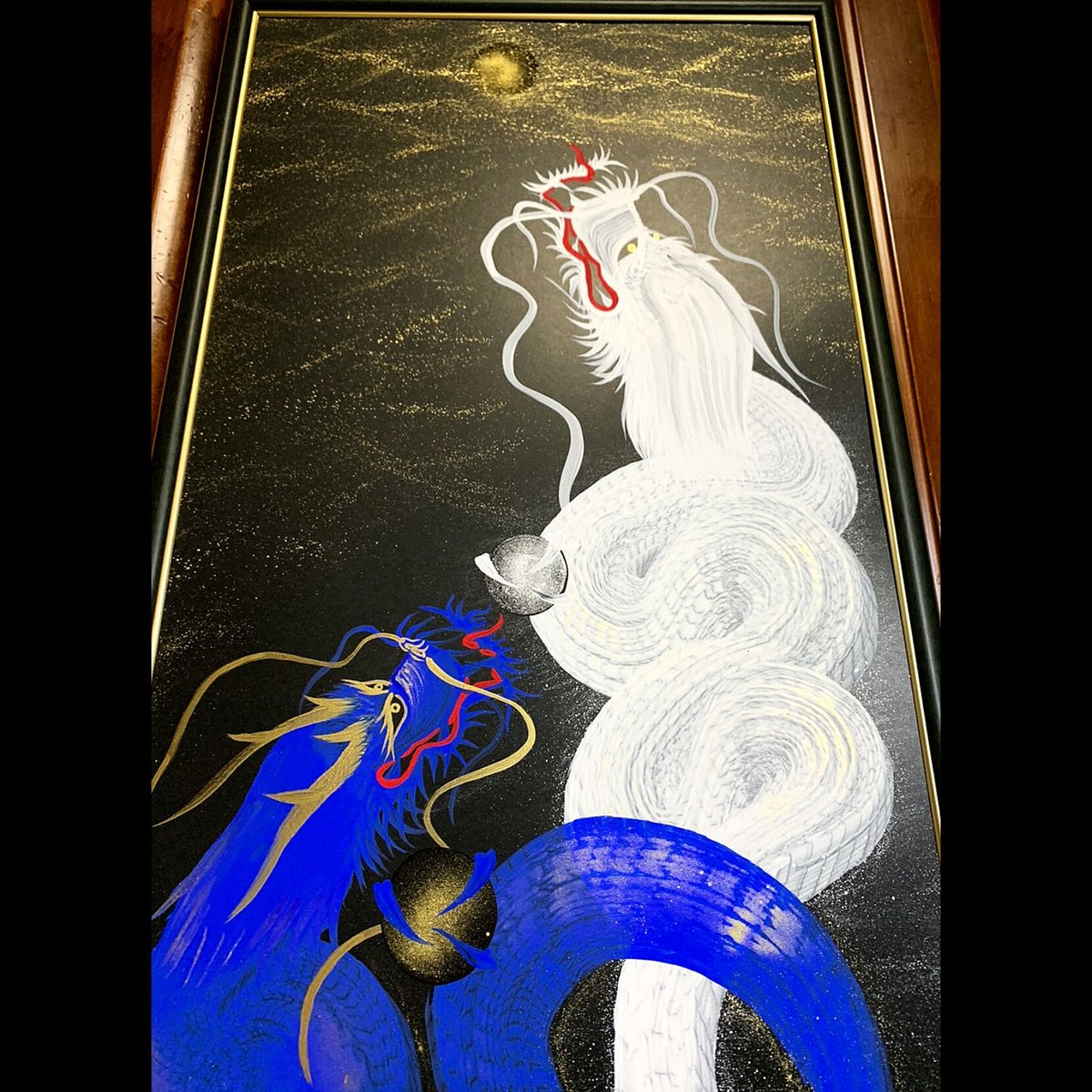 双龍】縦長中（サイズ300㎜x600㎜）※額縁付き | 一筆龍∞司龍