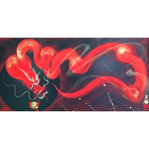 赤龍】横縦中（サイズ300㎜x600㎜）※額縁付き | 一筆龍∞司龍