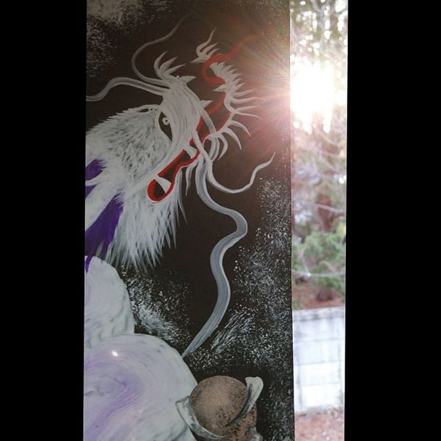紫白龍】（縦長小 サイズ510㎜×150㎜）※木製シタン色の額縁付き | 一筆