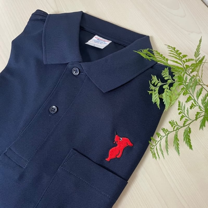 チーバくん刺繍入り胸ポケット付長袖ポロシャツ(ネイビー チーバくん刺繍入り胸ポケット付長袖ポロシャツ(ネイビー