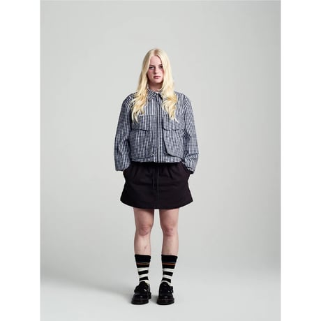 POP TRADING COMPANY GINGHAM BOXER OVERSHIRT BLACK/OFF WHITE