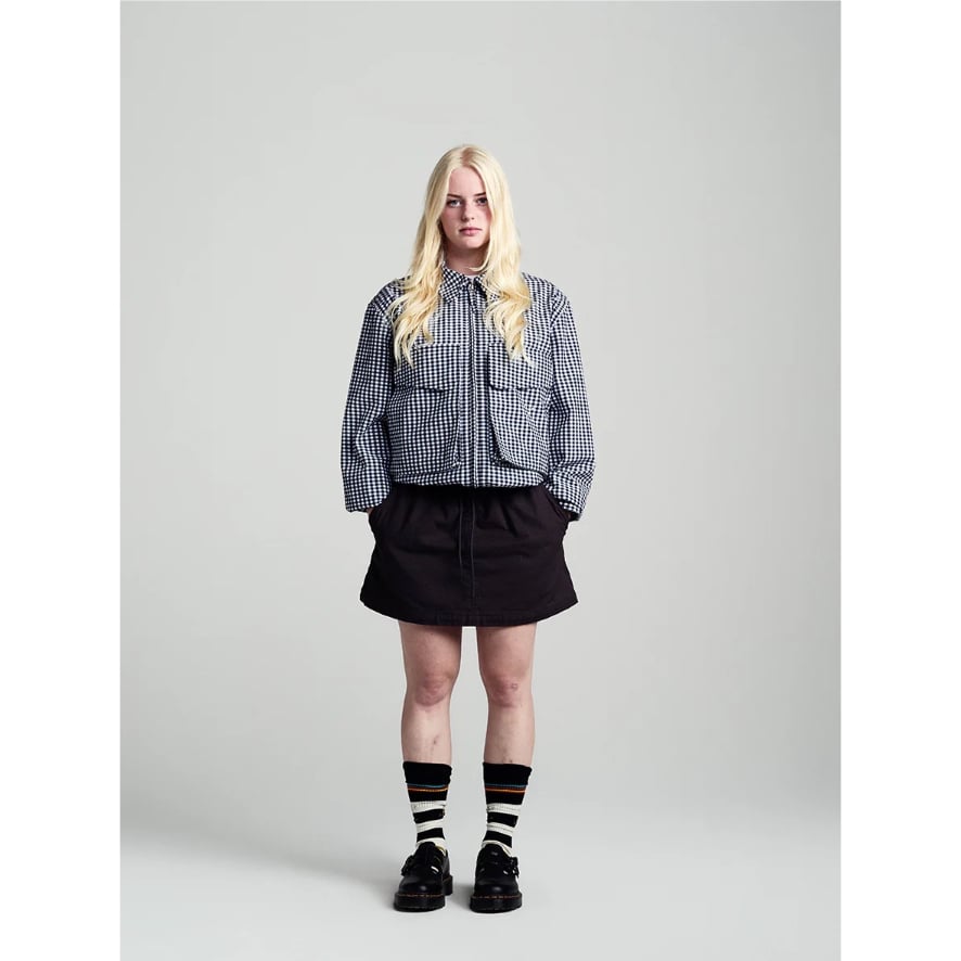 POP TRADING COMPANY GINGHAM BOXER OVERSHIRT BLA
