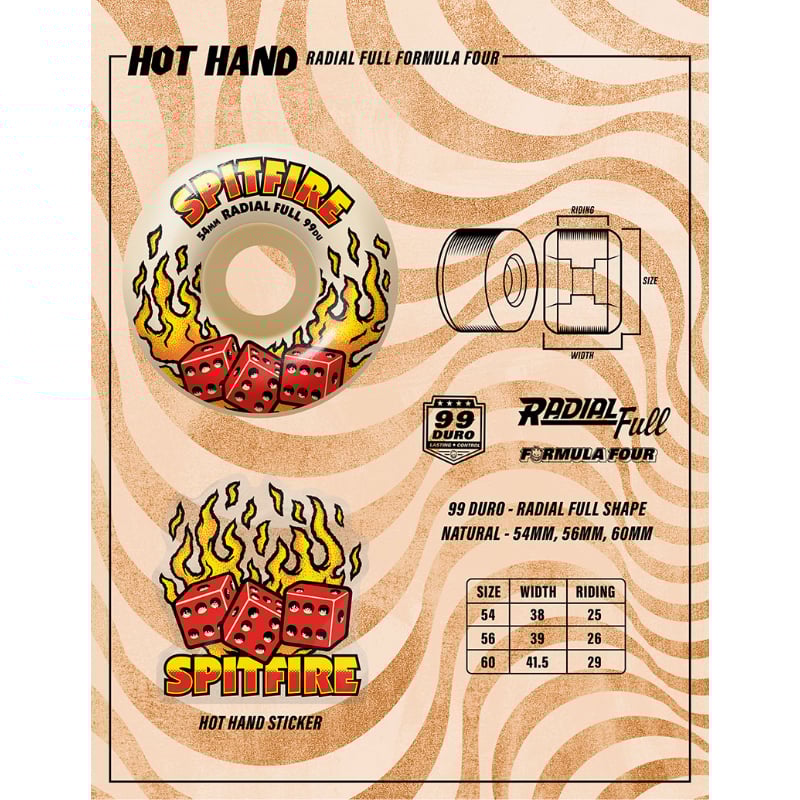 SPITFIRE フォーマル4 ホットハンド　ラディアルフル 56mm 99a Shop Spitfire Formula Four Radial Wheels (natural blue) 56