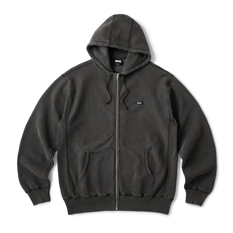 FTC PIGMENT DYED BOX LOGO ZIP UP HOODY BLACK | 