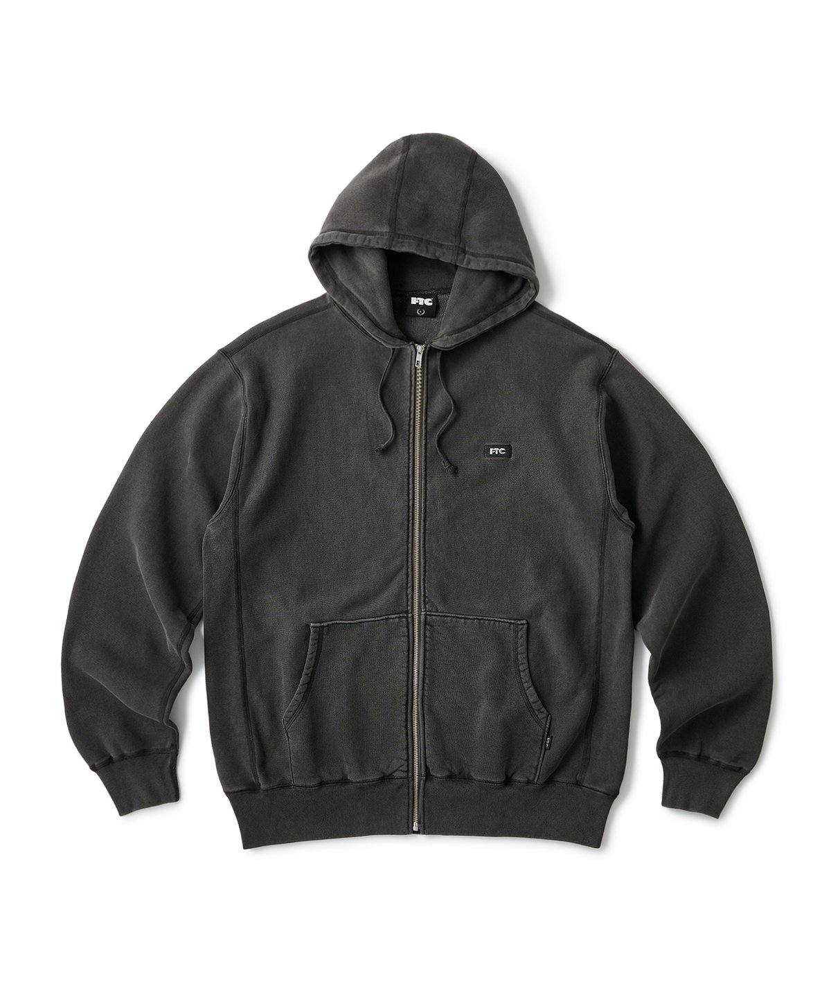 FTC PIGMENT DYED BOX LOGO ZIP UP HOODY BLACK | 