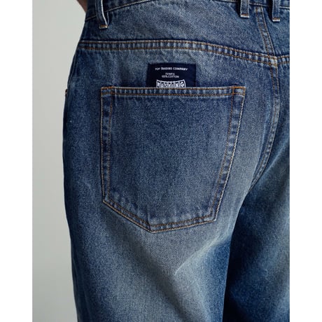 POP TRADING COMPANY LONGER DRS SHORTS WASHED DENIM