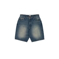 POP TRADING COMPANY LONGER DRS SHORTS WASHED DENIM