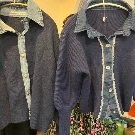再入荷 デニム切り替えニットシャツジャケット