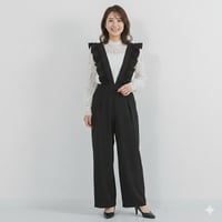 肩フリル Vネック サロペットパンツ
