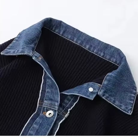再入荷 デニム切り替えニットシャツジャケット