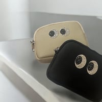 おめめポーチ 牛革 スワロフスキー