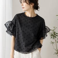 ドットシアーバルーンスリーブブラウス