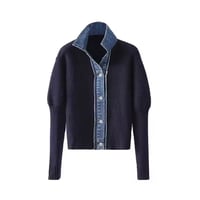 再入荷 デニム切り替えニットシャツジャケット