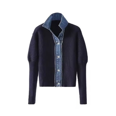 再入荷 デニム切り替えニットシャツジャケット