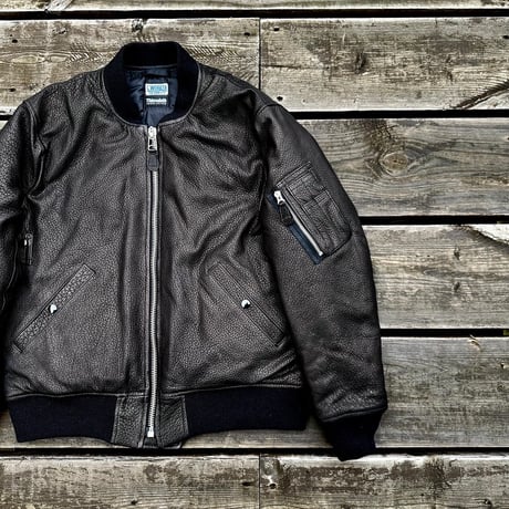 CWORKS【LEA】Leather MA-1 BLACK (FINE CREEK )