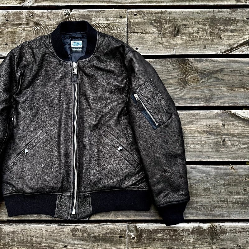 CWORKS【LEA】Leather MA-1 BLACK (FINE CREEK ) | ・