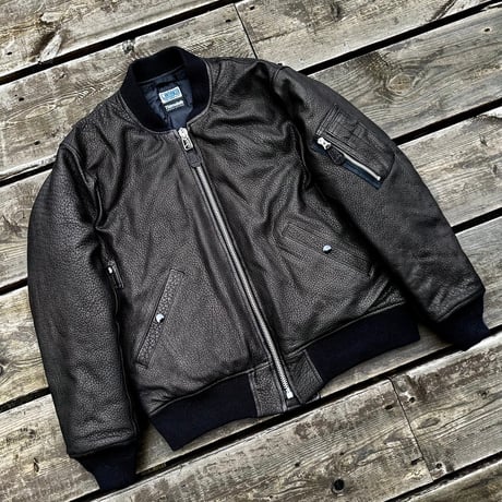 CWORKS【LEA】Leather MA-1 BLACK (FINE CREEK )
