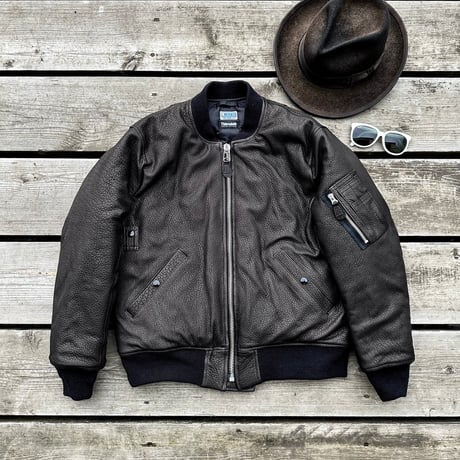 CWORKS【LEA】Leather MA-1 BLACK (FINE CREEK )