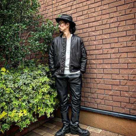 CWORKS【LEA】Leather MA-1 BLACK (FINE CREEK )