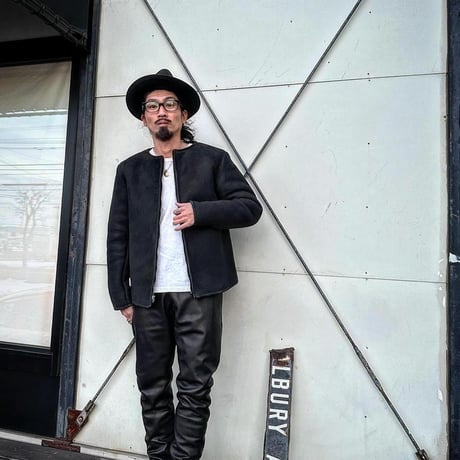 CWORKS【Bouton / ﾊﾞｰﾄﾝ】 Mouton collarless jacket (BLACK) FINE CREEK